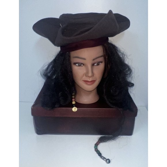 Disney Pirates Of Caribbean Jack Sparrow Tricorn Hat Wig Adult Size Halloween - Picture 1 of 7